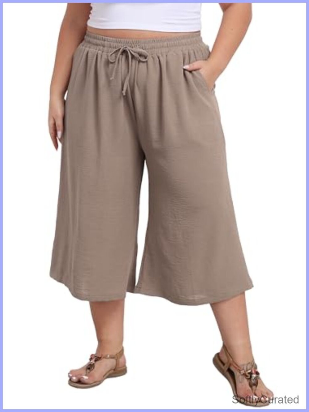 Plus Size Capri Culottes Pants High Waisted Wide Leg Palazzo Trousers with